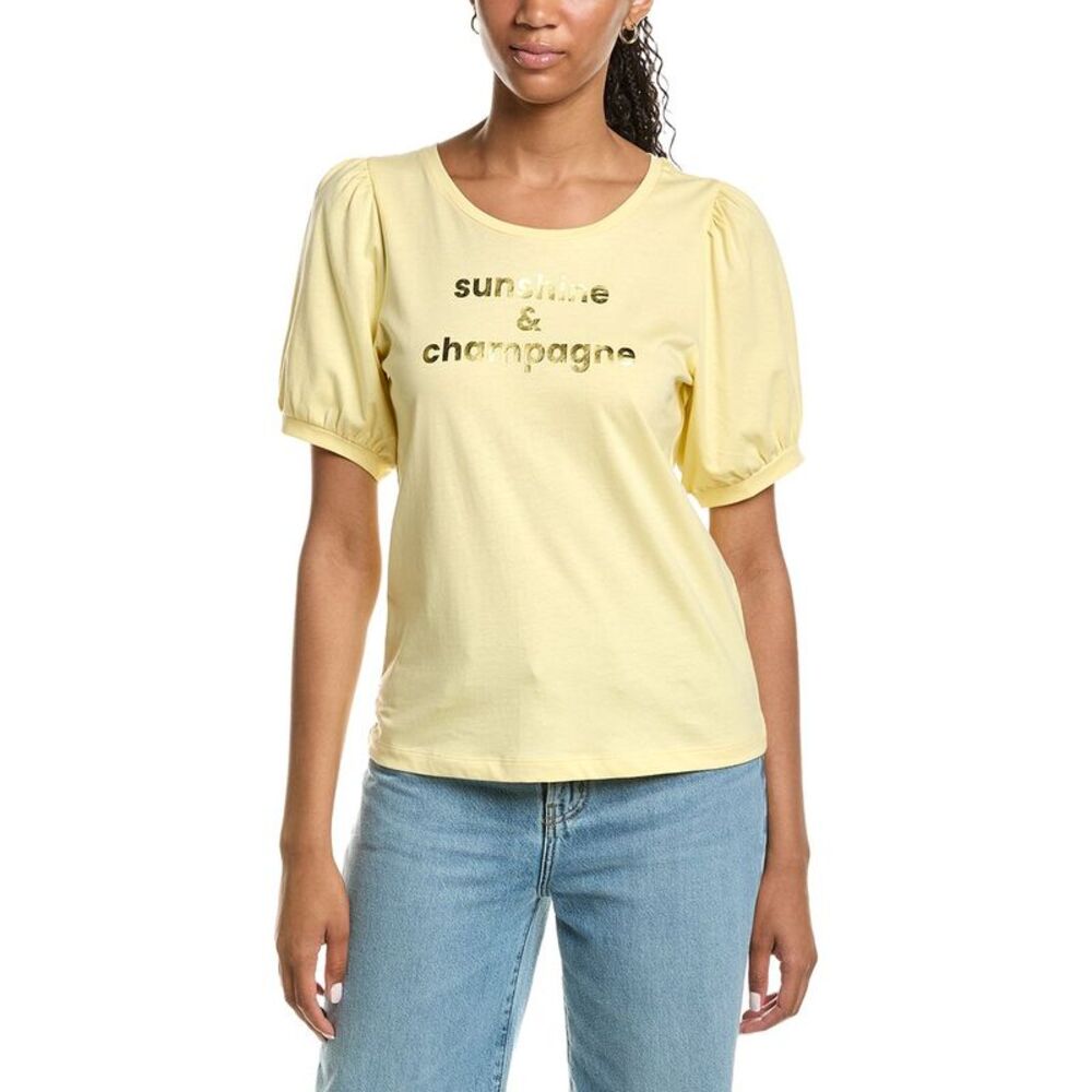 Ichi Womens  Ihlamyna Puff Sleeve T-Shirt, Yellow